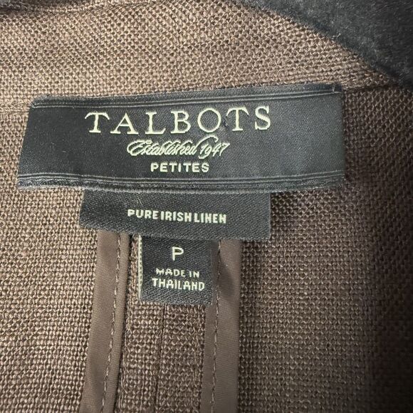 Talbots Petites 100% Pure Irish Linen Dark Brown, Open Front Jacket - Size P - Picture 9 of 10